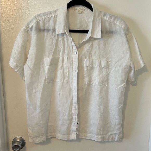 Eileen Fisher Oversize Boxy White Linen Shirt - Picture 2 of 4